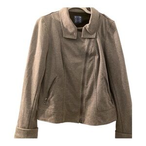 Ambition jacket, size Large. Dark gray with offset zipper closure.